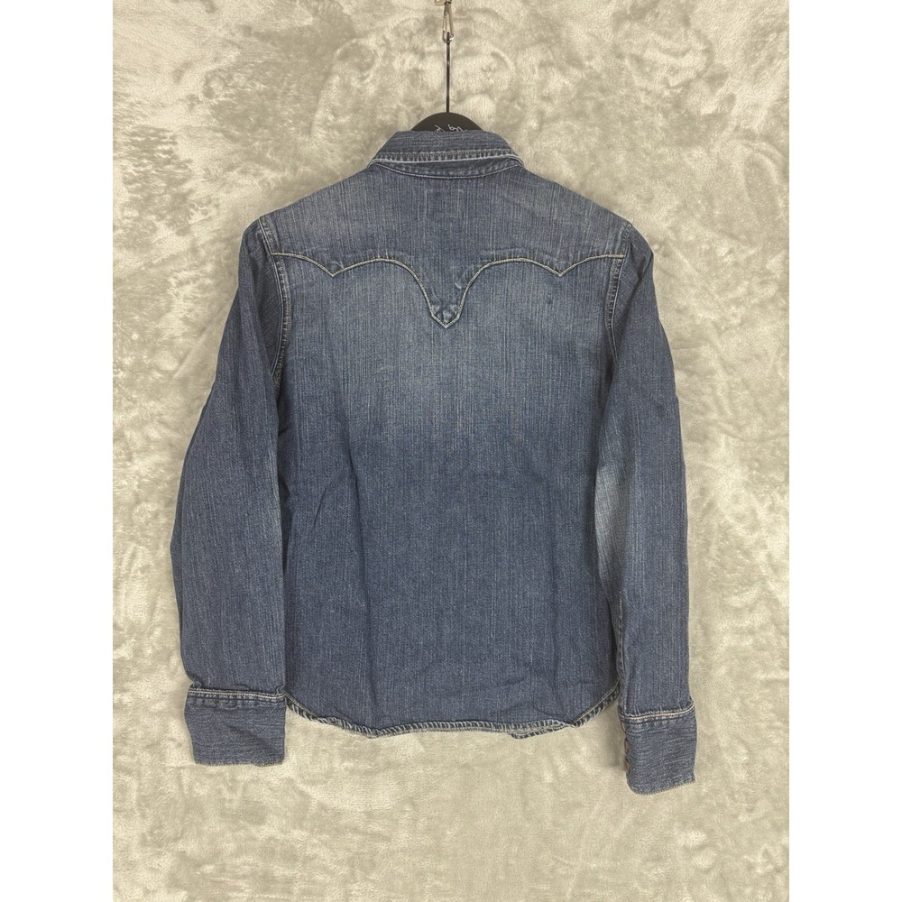 Lucky Brand‎ Western Pearl Snap Blue  Denim Shirt Women's Large Cotton Rodeo - Picture 2 of 8
